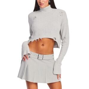 Retrofete Distressed Silver Fae Turtleneck Sweater Size S